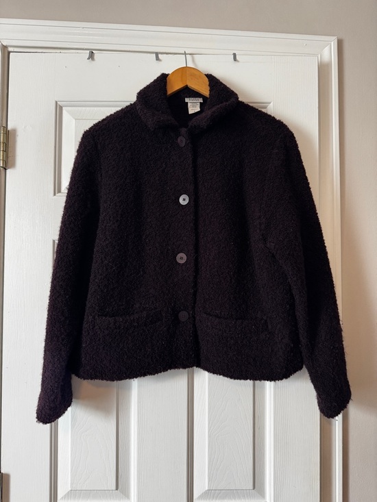 Eileen Fisher Jackets & Blazers - Eileen Fisher Deep Palm Fuzzy Textured Knit Button Up Jacket Sweater Medium